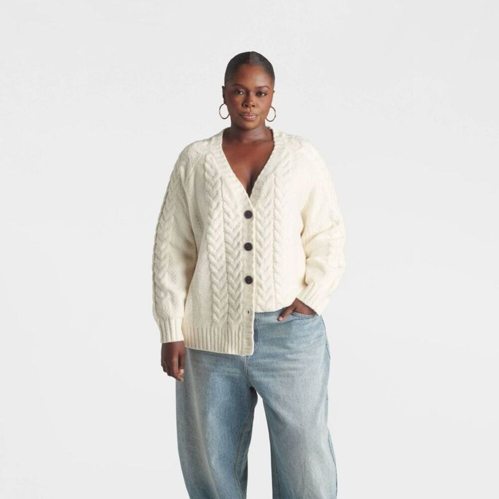 KBB by KAHLANA Women's 'The Patricia Cardigan Sweater' - Soft White 1X